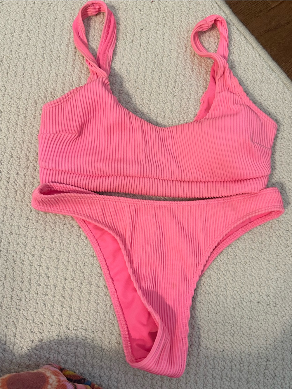 Hollister hot pink ribbed bikini set